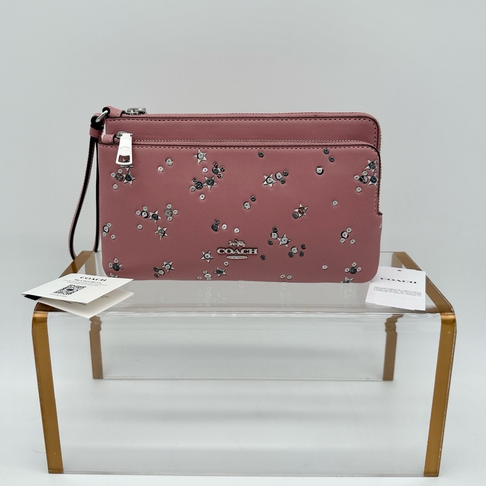 Coach Double Zip Wallet With Star Print Dusty Pink - Picture 1 of 13